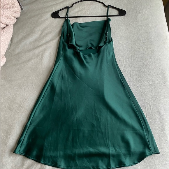 Emerald Green Mini Satin Dress with Cowl Neck from Princess Polly - Picture 2 of 3